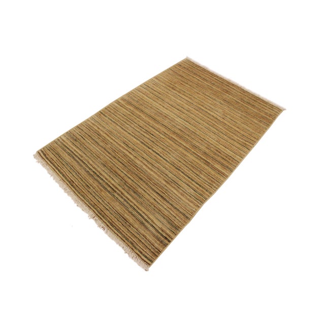 Abstract Boho Chic Gabbeh Beige/Green Wool Rug - 3'1'' X 4'11'' For Sale - Image 3 of 10