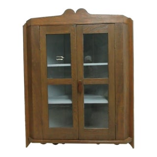 Antique Oak chestnut Hanging Corner Cabinet Cupboard Display Hutch For Sale