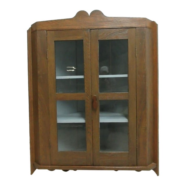 Antique Oak chestnut Hanging Corner Cabinet Cupboard Display Hutch For Sale