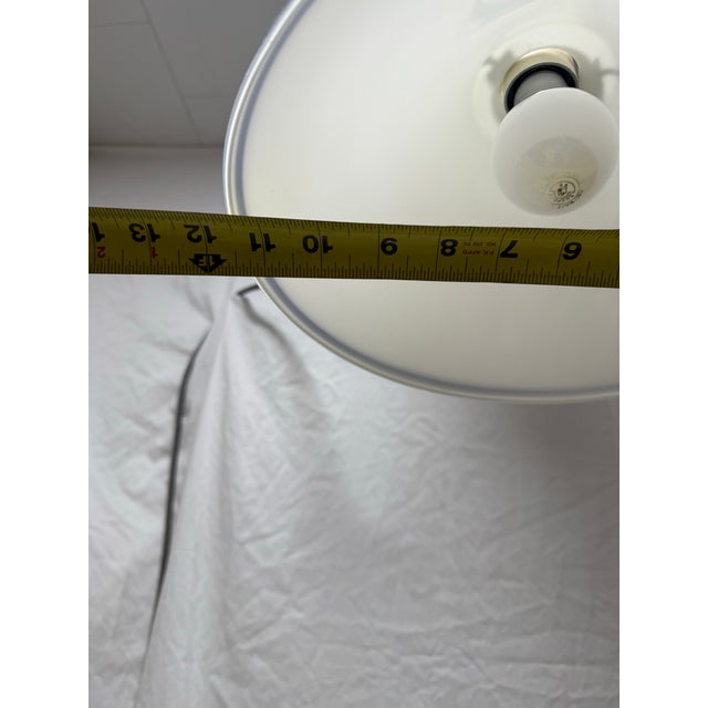 Glass Vintage Cone Shaped Milk Glass Pendant Light Fixture White With Blue Ring For Sale - Image 7 of 8