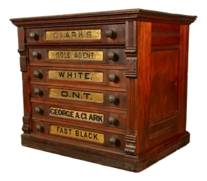 Antique Eastlake Clark's Walnut Mercantile Store Advertising Thread Cabinet 1880