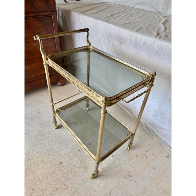 Mid 20th Century 20th Century French Brass and Glass Bar Cart For Sale - Image 5 of 13