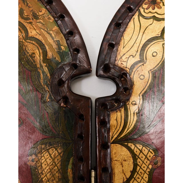 Spanish Colonial Baroque Style Painted Leather Eight Panel Screen For Sale - Image 13 of 18