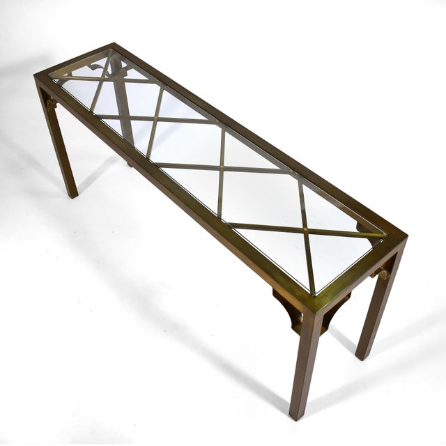 Mastercraft Brass Chinese Chippendale Console Table For Sale - Image 9 of 10