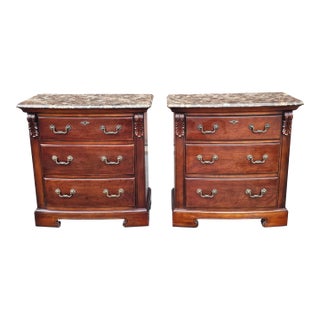 Pair of Thomasville Fruitwood Bachelor's Chests With Marble Top For Sale