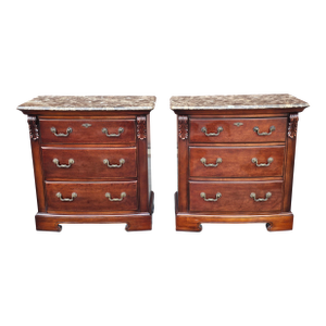 Pair of Thomasville Fruitwood Bachelor's Chests With Marble Top