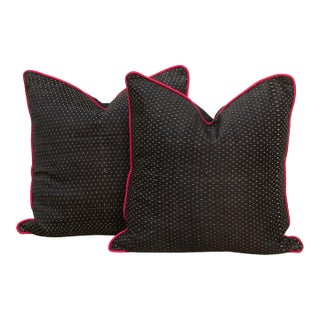 Pair of Morbi Black Dotted Ahir Handloom Pillows For Sale