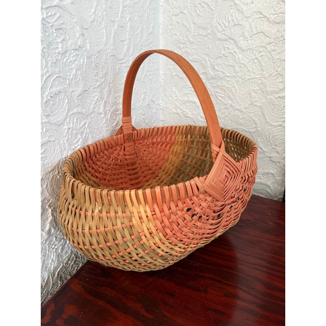 1980s Woven Watermelon Basket With Bentwood Handle, Signed For Sale - Image 6 of 6