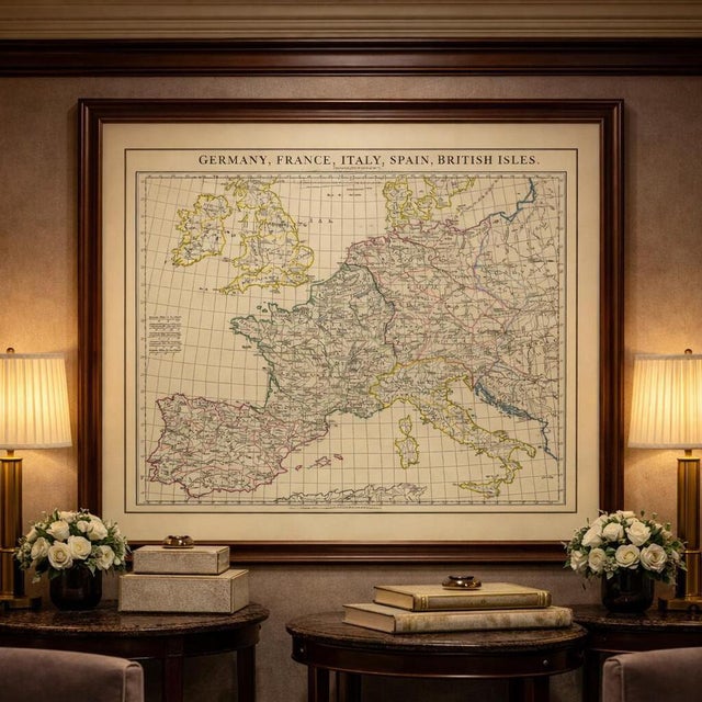 Elegant antique map depicting Western Europe in a transitional period between classical antiquity and the early medieval...