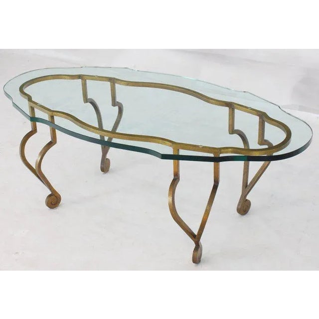 Gold 1970s Mid-Century Modern Oval Glass Gold Wrought Iron Base Coffee Table For Sale - Image 8 of 13
