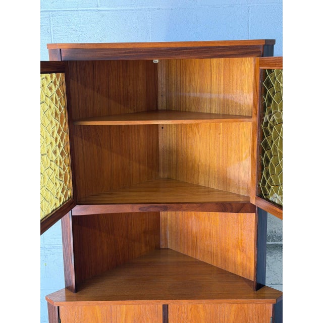 Teak and Rosewood Corner Display Cabinet With Glass Doors Danish Mid-Century Modern 1960s For Sale - Image 9 of 13