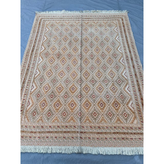 Tribal Taimani Diamond Lattice Hand-Knotted Wool Rug - 6'5" X 5'0" For Sale - Image 3 of 13
