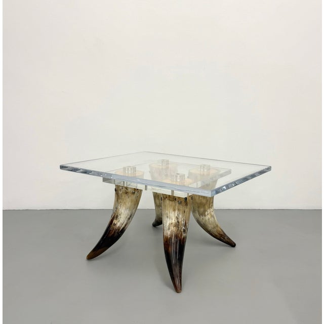 Vintage Lucite & Horn Coffee Table After Karl Springer For Sale - Image 4 of 7