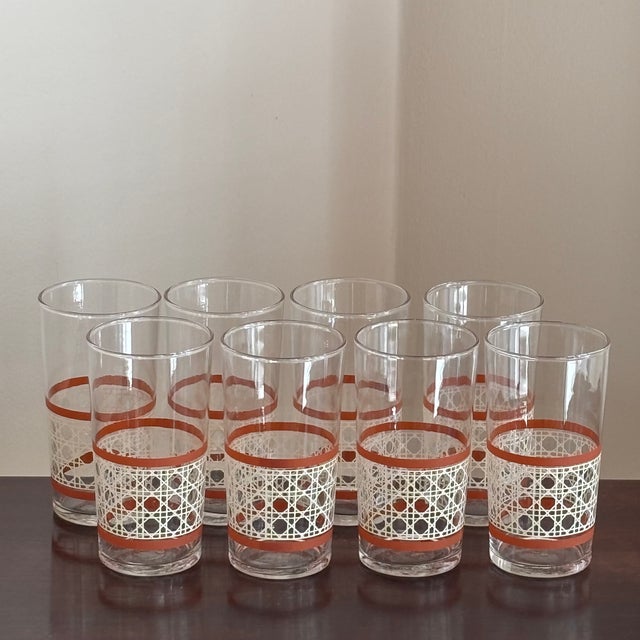 Small Mid-20th Century Woven Cane Pattern Tumblers — Set of 8 For Sale - Image 15 of 17