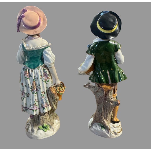 Antique Sitzendorf German Porcelain Figurines Pair Fruit Sellers 20” Large For Sale - Image 6 of 12