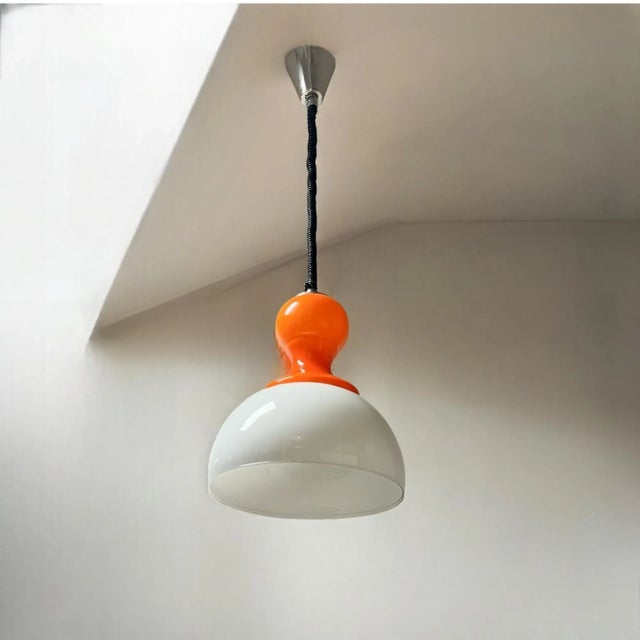 Mid-Century Modern Vintage Pendant Light in Opaline Orange and White Glass, Italy, 1960s For Sale - Image 3 of 11