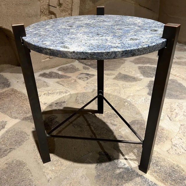 1970s Side Table Blue Stone Bronze Style of Cedric Hartman For Sale - Image 10 of 10
