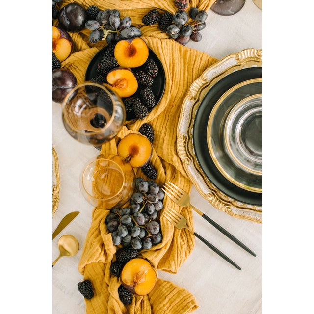 Farmhouse Organic Cotton Table Runner - Oro For Sale - Image 3 of 3