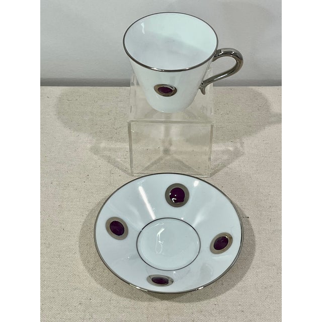 Bernardaud Ithaque Platinum Cup & Saucer Sets Limoges Porcelain O. Gagnere - 4 Sets For Sale - Image 12 of 14