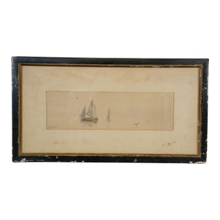 Antique 1889 Louis Kinney Harlow Misty Morning Seascape Chromolithograph 24", Framed For Sale