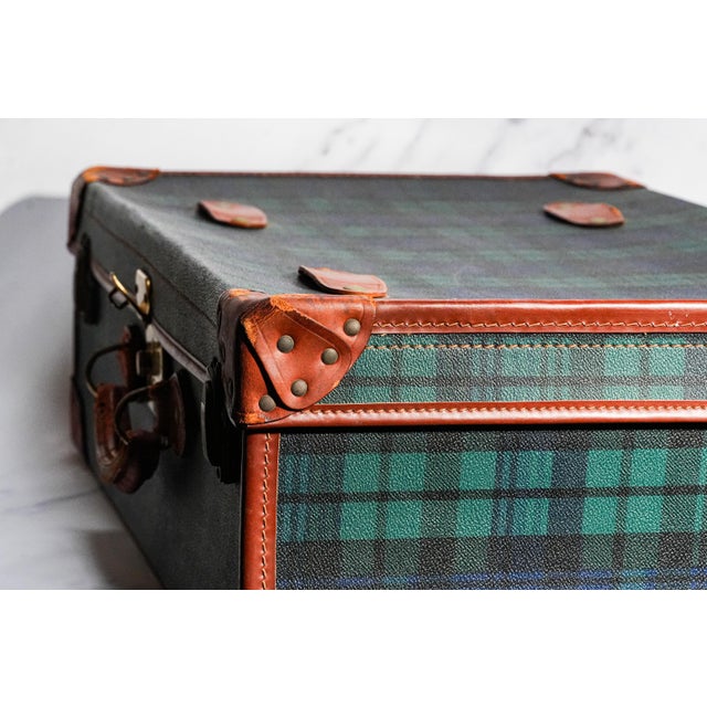 Heritage Style Vintage Tartan Leather Suitcase Luggage Home Decor Prop Storage For Sale - Image 15 of 18