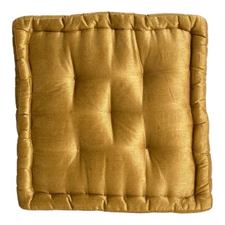 Vintage 1950s Silk Dupioni Pillow Beige Square Tufted Mid Century Cushion For Sale