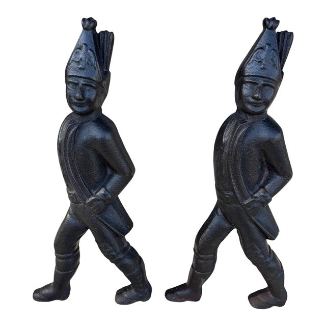 19thc Cast Iron Hessian Soldiers Andirons For Sale