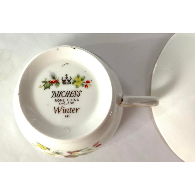 Early 20th Century Duchess-“Winter”-English Bone, China, Teacup and Saucer For Sale - Image 6 of 6