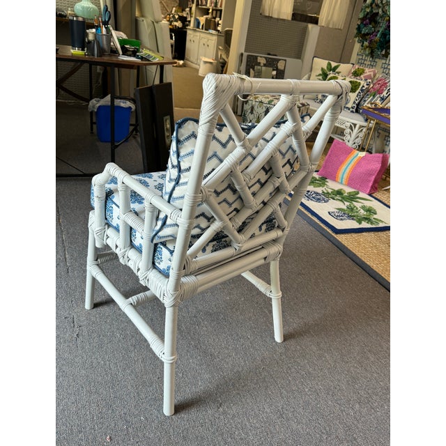 Late 20th Century Painted Bamboo Chair With Nautical Cushion and Lumbar Pillow For Sale - Image 10 of 11
