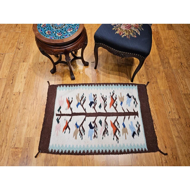 1900 - 1909 Vintage Native American Navajo Rug, Handwoven Wool, Tree of Life Pattern, 2x3 For Sale - Image 5 of 13