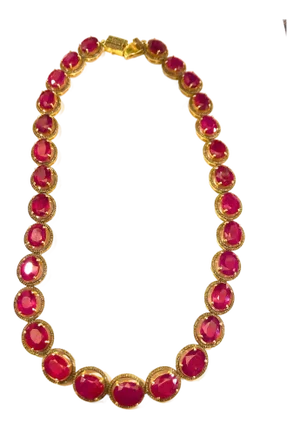 Bochic “Capri” Vintage Ruby & Diamond Necklace & Earring Set 18K Gold & Silver