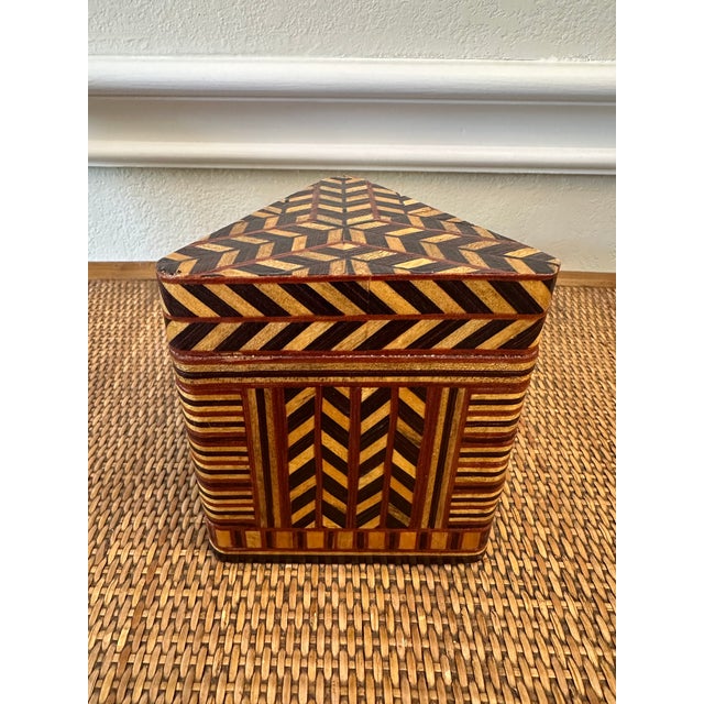 Beautiful Vintage Mid-Century Wood Box, Made in England. Great triangular shape with gently rounded corners. Wood box with...