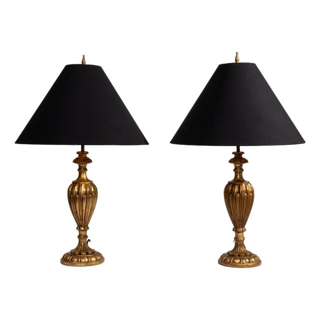 Early 20th Century France Antique Brass Pair Of Brass Urn Table Lamps For Sale