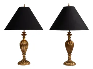 Early 20th Century France Antique Brass Pair Of Brass Urn Table Lamps