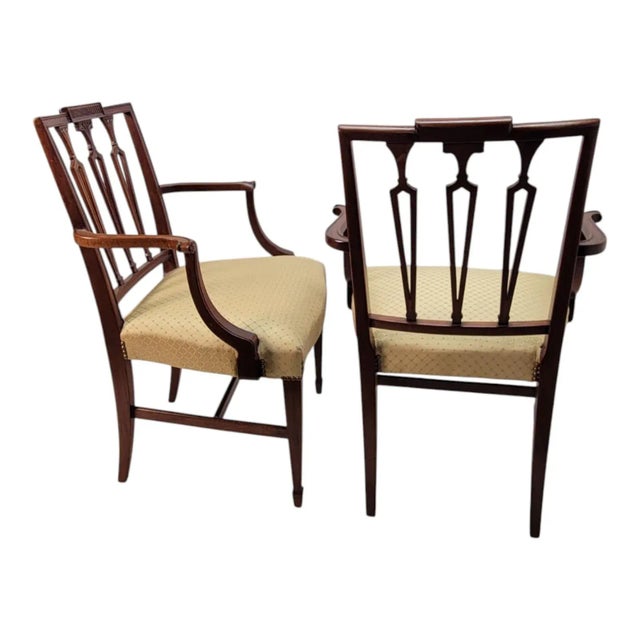 Brown 19th C English Hepplewhite Mahogany Armchairs Pair Dining or Side Chairs For Sale - Image 8 of 18
