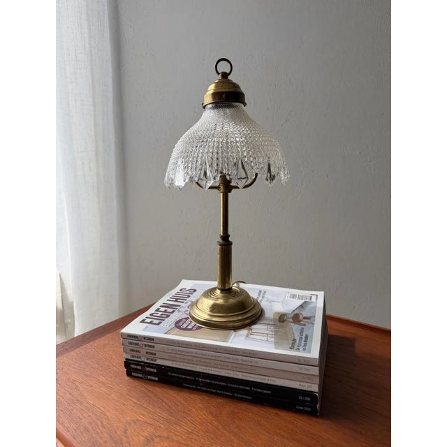 Metal Vintage Brass Table Lamp with Glass Shade, 1960s For Sale - Image 7 of 9