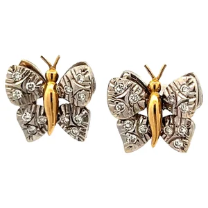 Whimsical 18K Two-Tone Gold Butterfly Earrings with 1.2 Carats of Diamonds