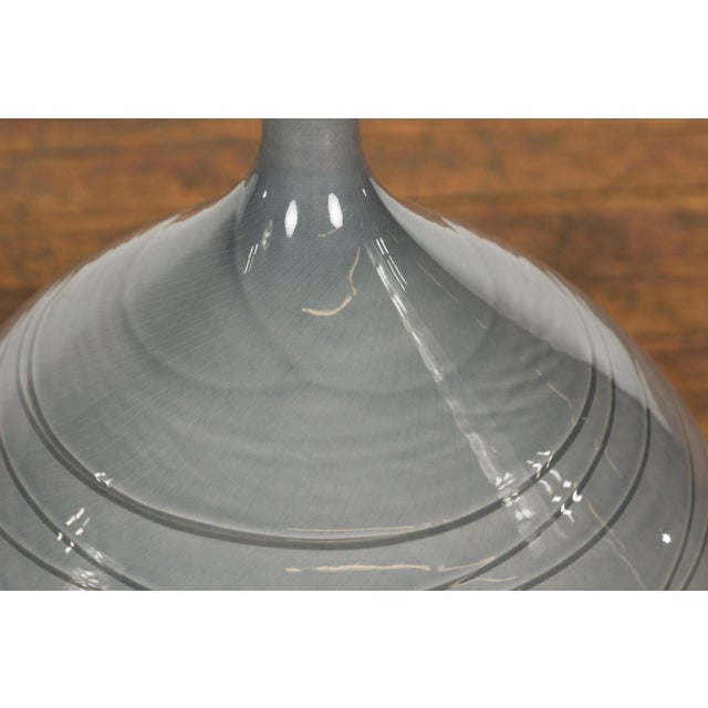 Early 21st Century Silver Grey Glazed Ceramic Vase For Sale - Image 11 of 12