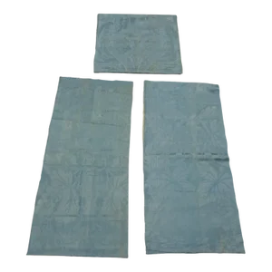 Vintage Large Scale Wedgwood Blue Damask Silk Fabric Panels - Set of 3