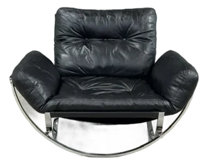 Late 20th Century Italian Chrome Black Leather Sling Lounge Chair Attributed to Stendig