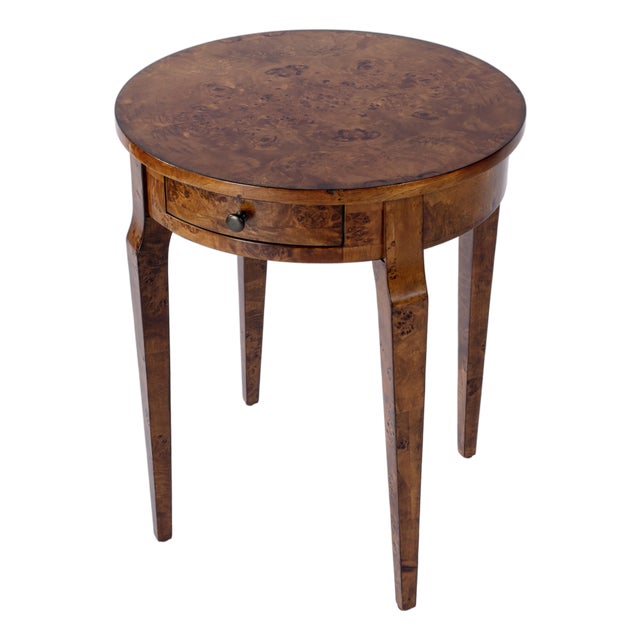 Archer 20 in. W Round Burl Wood 1 Drawer Side Table, Traditional Burl For Sale