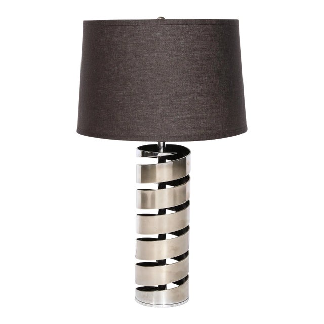 Late 20th Century Modernist Torqued Spiral Form Table Lamp in Satin Nickel For Sale