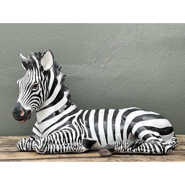 Late 20th Century Vintage Italian Monumental Painted Terracotta Zebra For Sale - Image 5 of 12