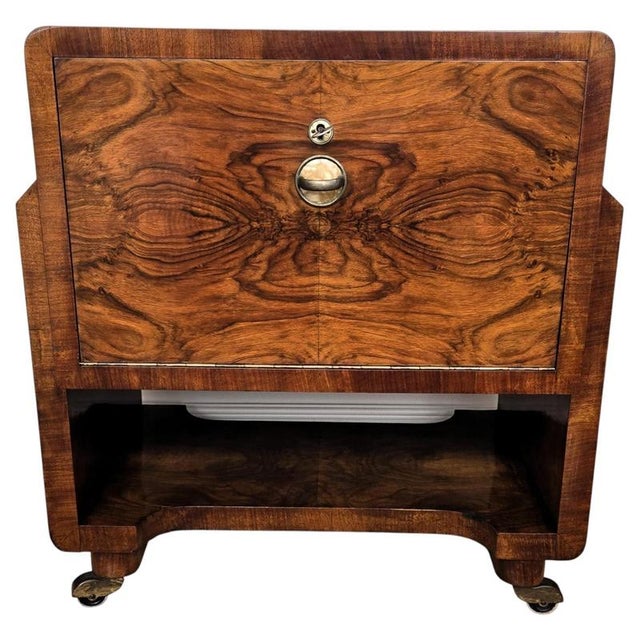 Vintage Italian Art Deco Veneer Burl Wood Dry Bar Cart Cabinet, 1950s For Sale - Image 10 of 10