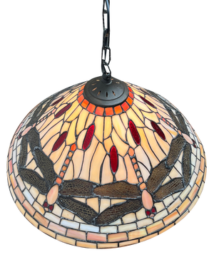 Vintage Tiffany Dragonfly Design Glass Pendant Lamp