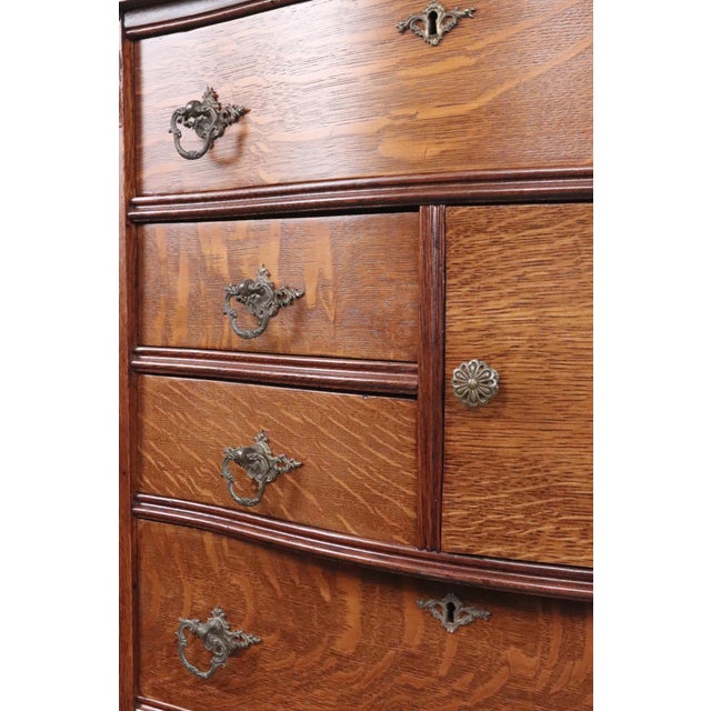 Wood Antique Quarter Sawn Oak Highboy Dresser For Sale - Image 7 of 16