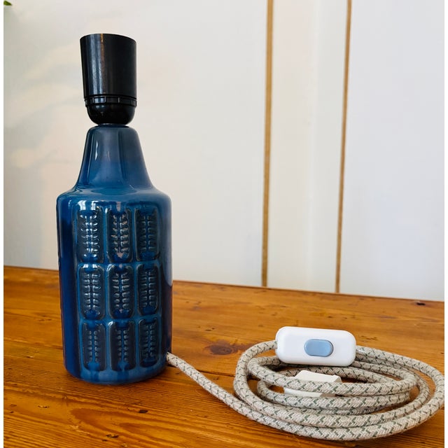Stoneware table lamp by Søholm Stentøj, model 1017, designed by Einar Johansen. The lamp features a beautiful blue glaze...
