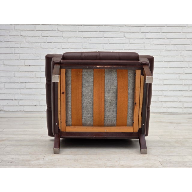 Danish Armchair in Brown Furniture Leather, 1970s For Sale - Image 17 of 18