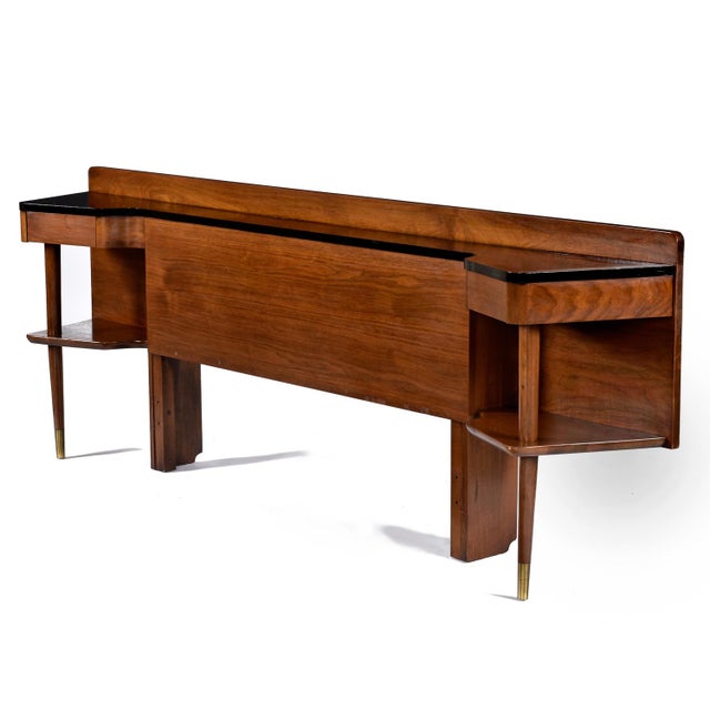 American of Martinsville Dania Black and Walnut Headboard With Attached Nightstands For Sale - Image 6 of 14