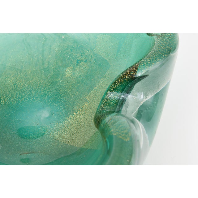 Emerald Vintage Murano Barovier E Toso Emerald Green and Gold Aventurine Glass Bowl, 50's For Sale - Image 8 of 11